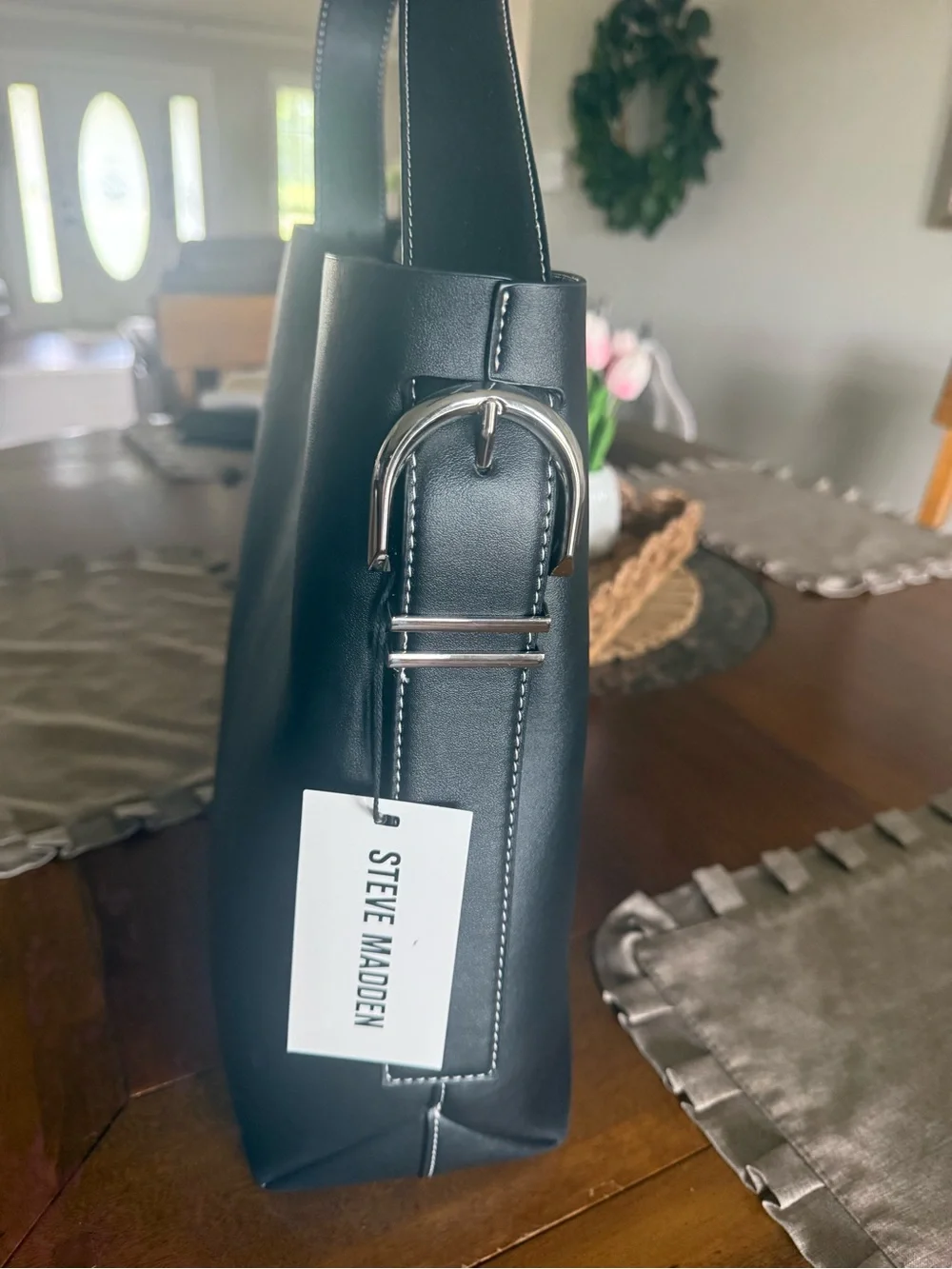 Steve Madden Black Leather Bucket Handbag